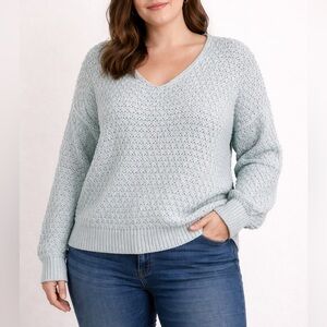 dip Women's Light Blue V-Neck Sweater